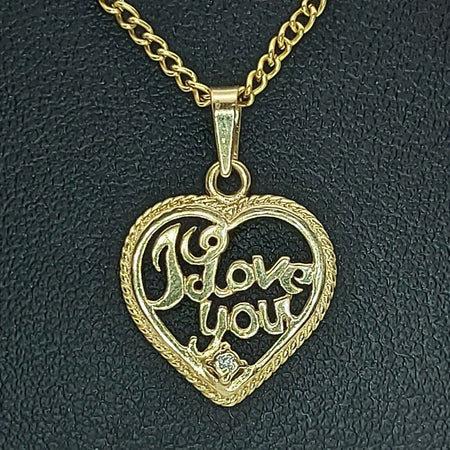 Ladies Pendant 9ct (375,9K) Yellow Gold 'I Love You' Heart Diamond Chip Pendant