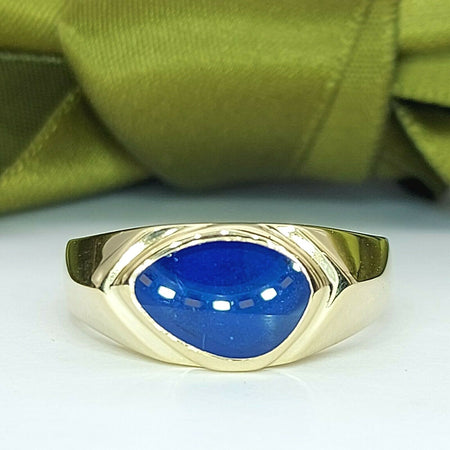 Ladies Ring 9ct (375, 9K) Yellow Gold Blue Stone Dress Ring