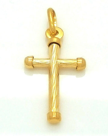 Ladies 9ct (375, 9K) Yellow Gold Medium Twisted Patterned Rounded Cross Pendant