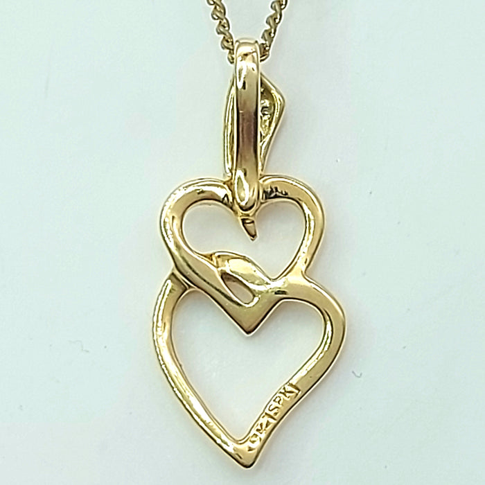 Ladies Yellow Gold 9ct (375, 9K) Interlocking Double Hearts Diamond Pendant