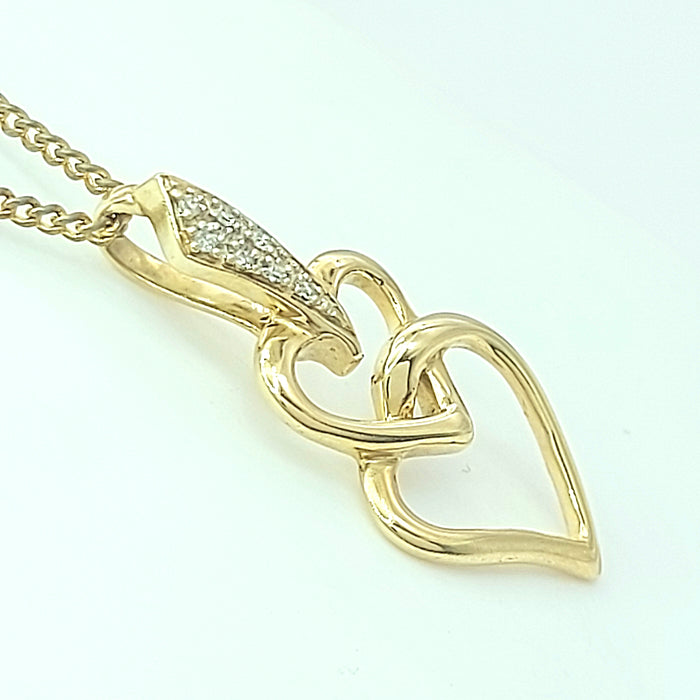 Ladies Yellow Gold 9ct (375, 9K) Interlocking Double Hearts Diamond Pendant