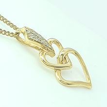 Load image into Gallery viewer, Ladies Yellow Gold 9ct (375, 9K) Interlocking Double Hearts Diamond Pendant
