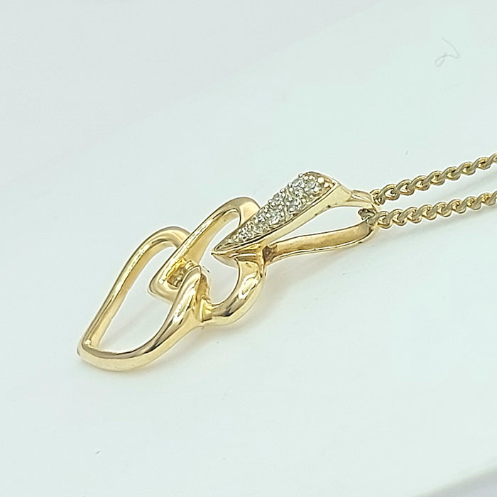 Ladies Yellow Gold 9ct (375, 9K) Interlocking Double Hearts Diamond Pendant