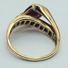 Load image into Gallery viewer, Ladies Yellow Gold 9ct (375,9k) Rare Created Rubies & Natural Diamond Spilt Ring