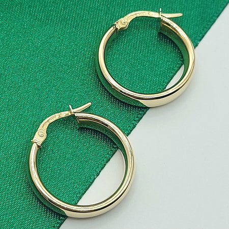 Ladies Italian Yellow Gold 9ct (375, 9K) Handmade Smooth Plain Round Hoops