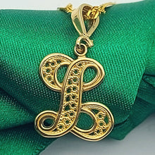 Load image into Gallery viewer, Ladies Yellow Gold 10ct (417, 10K) High Quality Patterned 'L' Initials Pendant