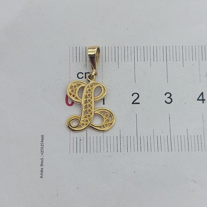 Ladies Yellow Gold 10ct (417, 10K) High Quality Patterned 'L' Initials Pendant