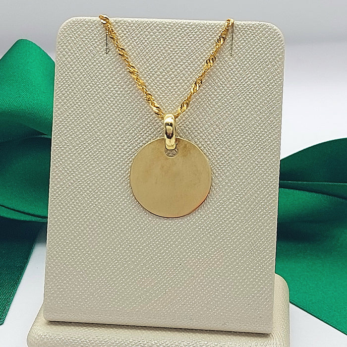 Unisex Yellow Gold 9ct (375, 9K) High Quality Engravable Circle Tag Pendant