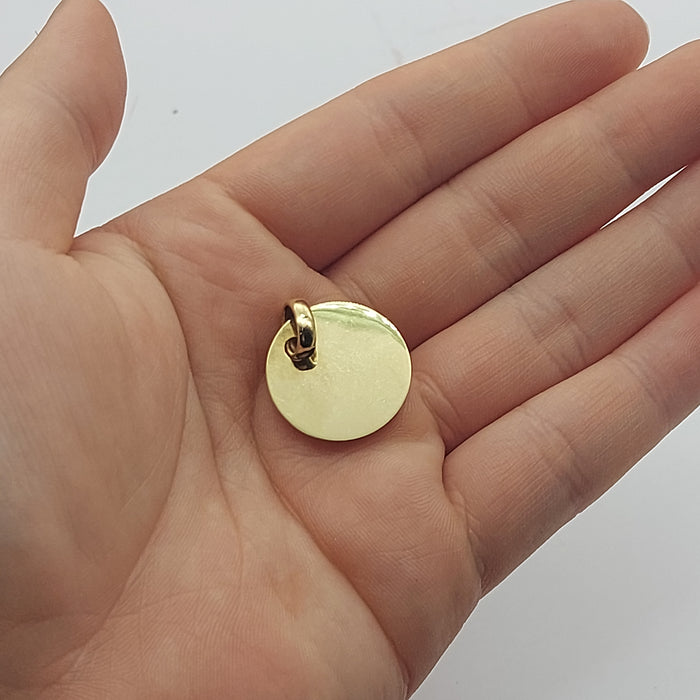Unisex Yellow Gold 9ct (375, 9K) High Quality Engravable Circle Tag Pendant
