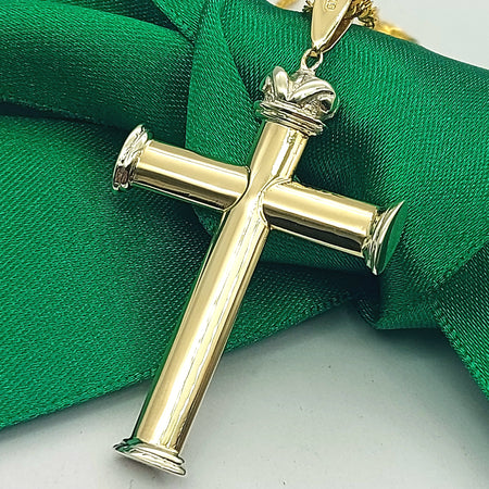 Unisex Two-Tone Gold 9ct (375, 9K) High Quality Large Crown Cross Pendant