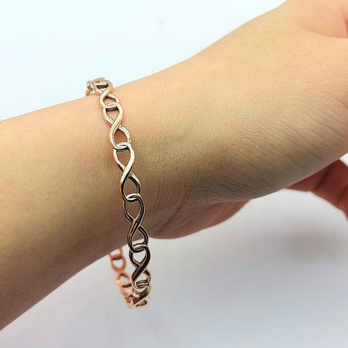 Ladies Rose Gold 9ct (375, 9K) High Quality Solid Round Infinity Style Bangle