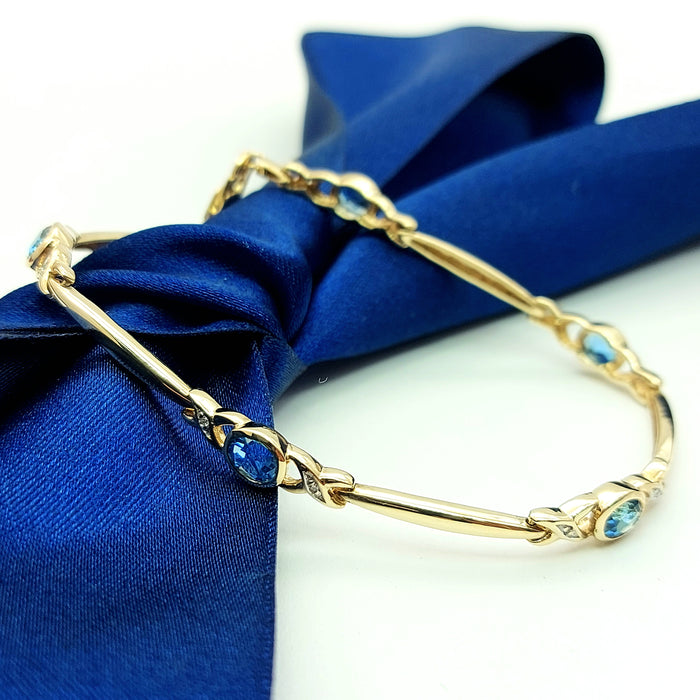 Ladies Yellow Gold 9ct (375,9K) High Quality Topaz & Diamond Link Bar Bracelet