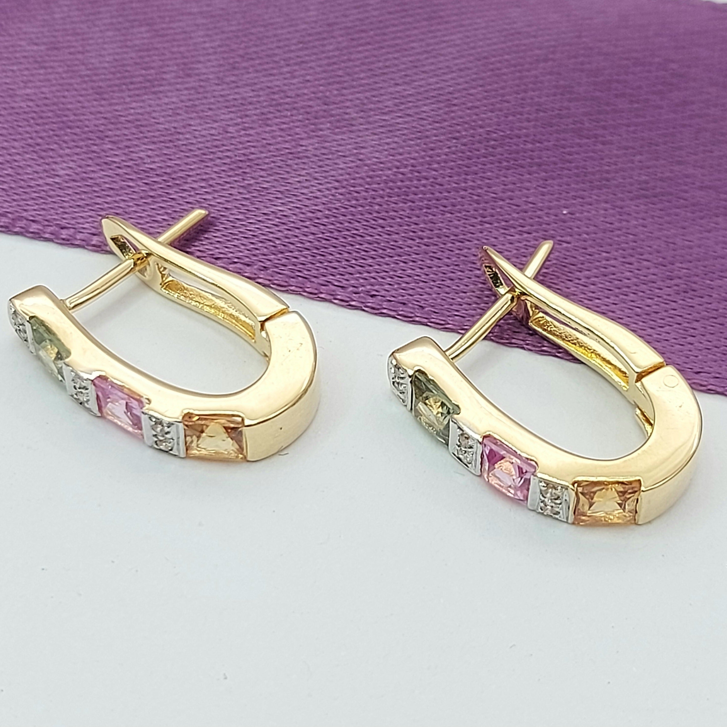 Ladies Yellow Gold 18ct (750, 18k) Multi-Colour Sapphire & Diamond Huggies