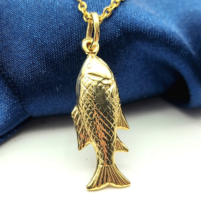 Unisex Yellow Gold 9ct (375, 9K) High Quality Detailed Sea Bass Fish Pendant