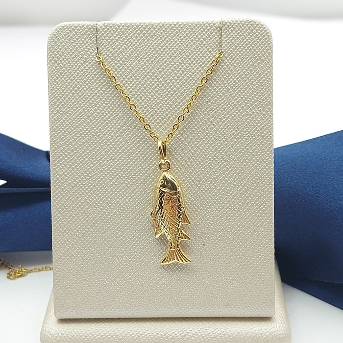 Unisex Yellow Gold 9ct (375, 9K) High Quality Detailed Sea Bass Fish Pendant