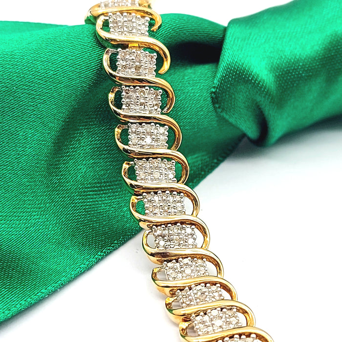 Ladies Yellow Gold 9ct (375,9K) Rare Natural Diamonds Caterpillar Bracelet