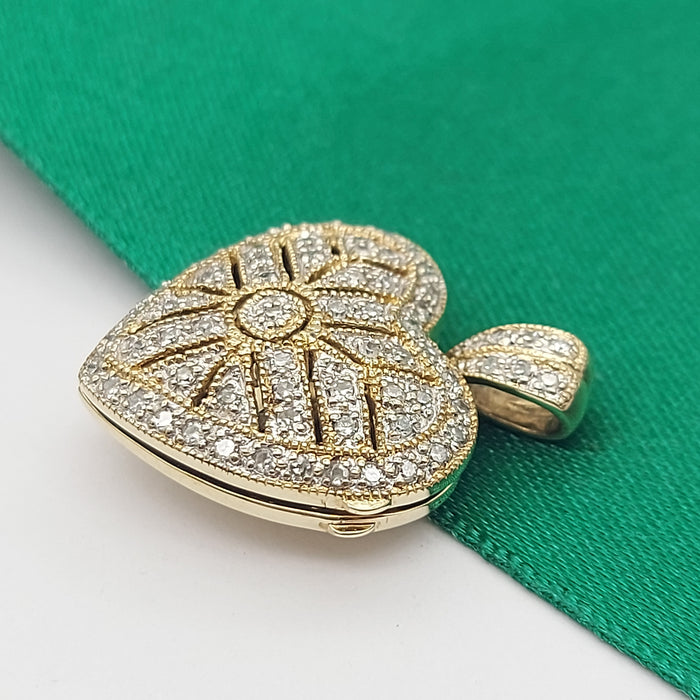 Ladies Yellow Gold 9ct (375, 9K) Openwork Natural Diamonds Heart Locket Pendant