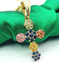 Load image into Gallery viewer, Ladies Yellow Gold 9ct (375, 9k) Unique Multi-Stones Floral Cross Pendant