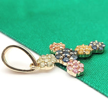 Load image into Gallery viewer, Ladies Yellow Gold 9ct (375, 9k) Unique Multi-Stones Floral Cross Pendant