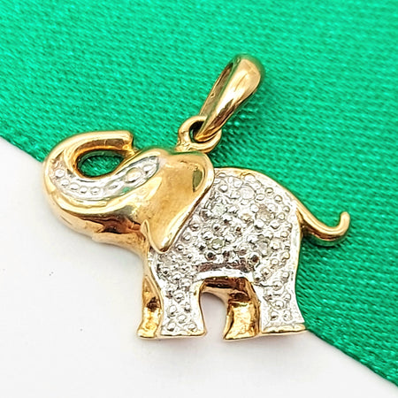 Elephant Diamond Chips Yellow Gold 9ct (375, 9K) High Quality Charm/Pendant