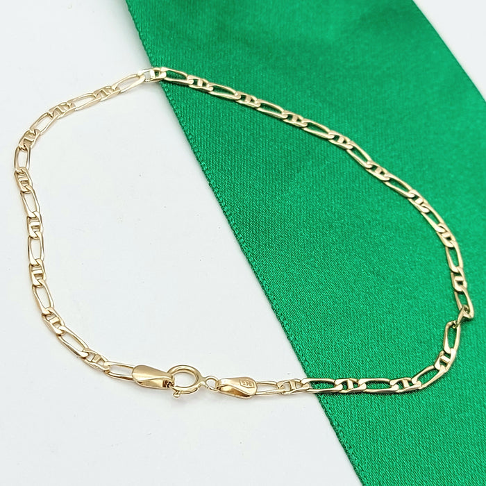 Ladies Italian Yellow Gold 9ct (375, 9K) Dainty Curb & Mariner Link Bracelet