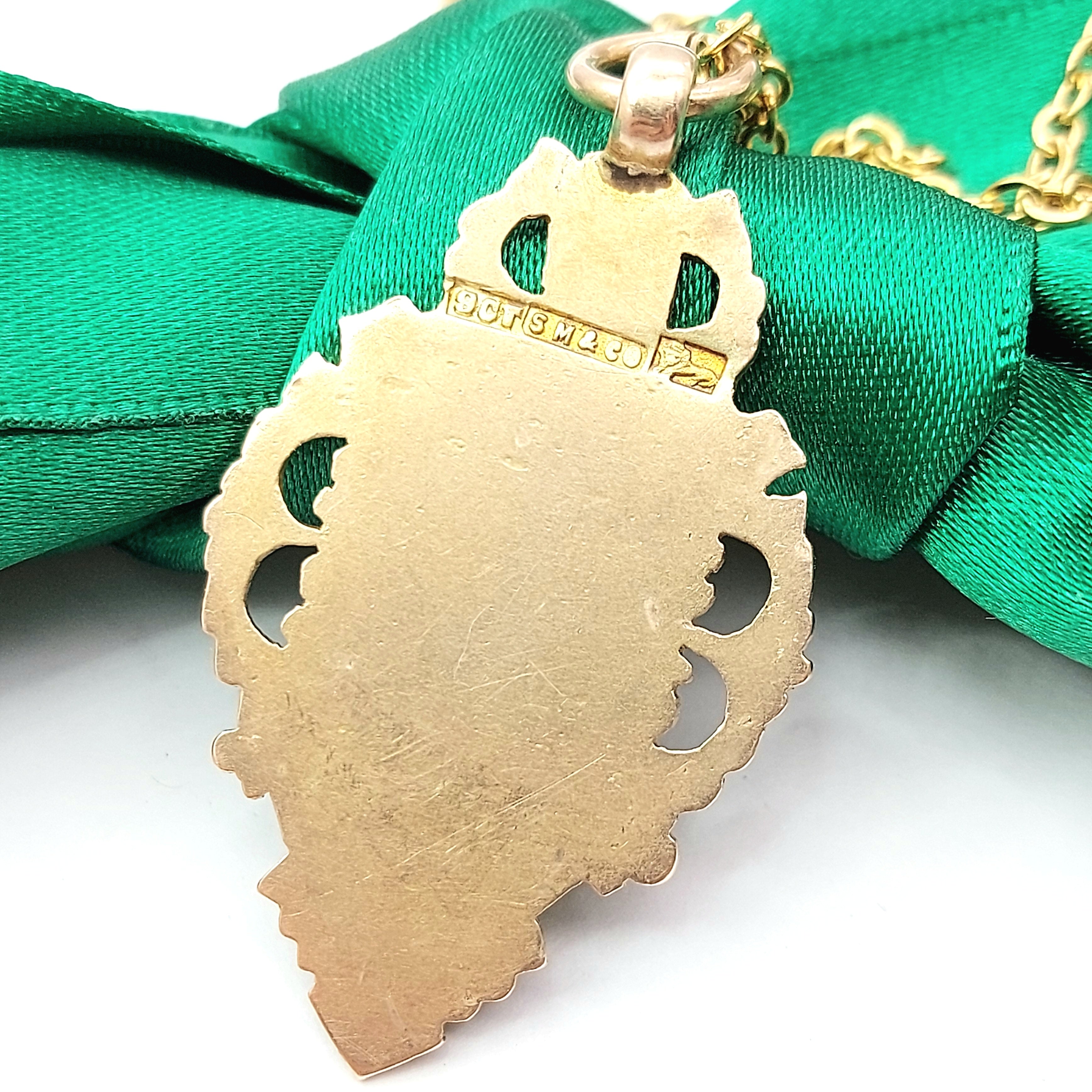 Unisex Two-Tone Gold 9ct (375, 9K) Antique Solid Hand Engraved Shield Pendant