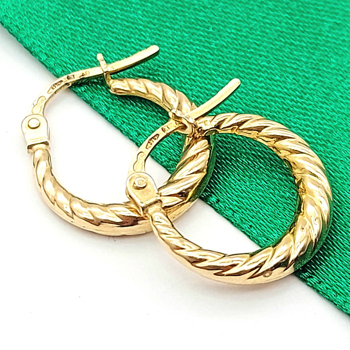 Ladies Italian Yellow Gold 9ct (375, 9K) Graduating Twisted Petite Hoops