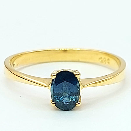 Ladies Yellow Gold 14ct (585,14k) Oval Natural Sapphire Birthstone Minimal Ring