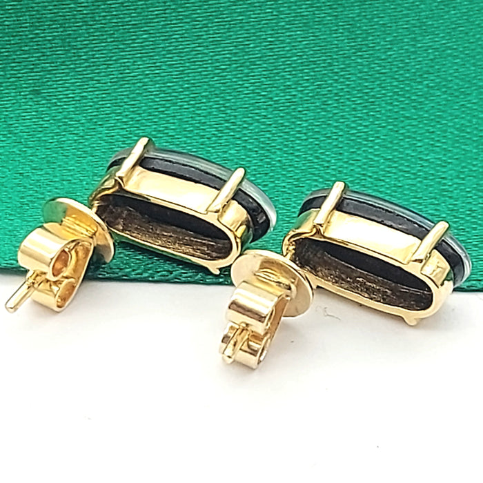 Ladies Yellow Gold 18ct (750, 18k) High Quality Solitaire Oval Opal Studs