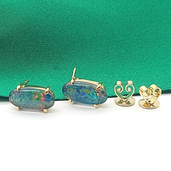 Ladies Yellow Gold 18ct (750, 18k) High Quality Solitaire Oval Opal Studs