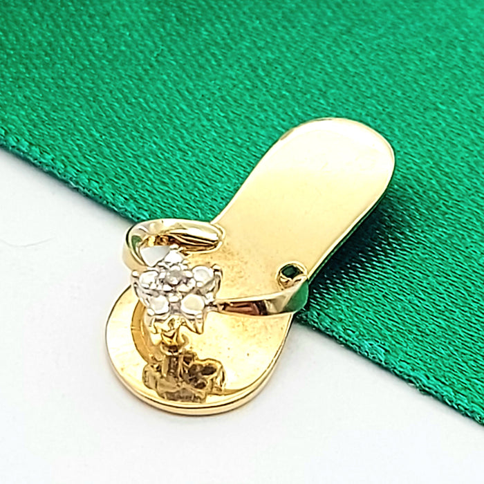 Floral Sandal Diamond Chip Yellow Gold 9ct (375, 9K) High Quality Charm/Pendant