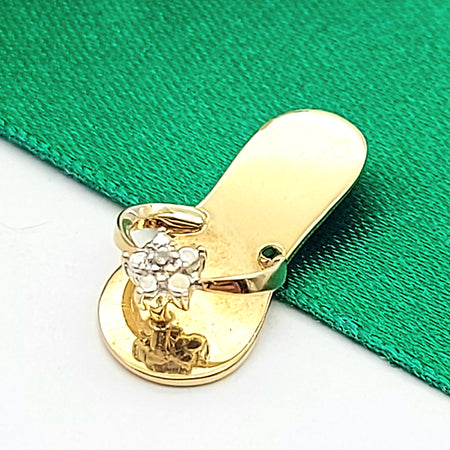 Floral Sandal Diamond Chip Yellow Gold 9ct (375, 9K) High Quality Charm/Pendant