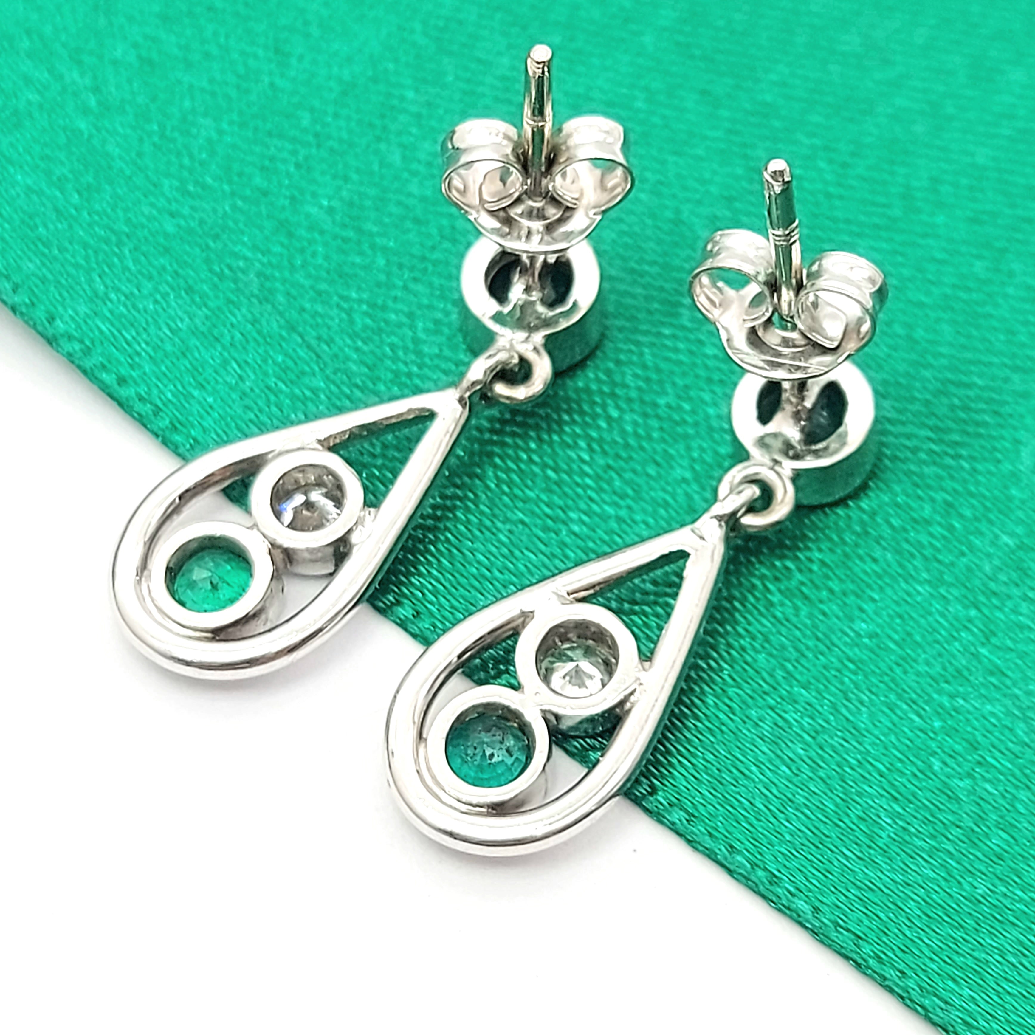 Ladies White Gold 18ct (750, 18K) Drop Dangle Natural Emerald & Diamond Earrings