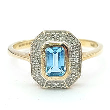 Load image into Gallery viewer, Ladies Two-Tone Gold 9ct (375,9K) Baguette Cut Aquamarine & Diamonds Ring