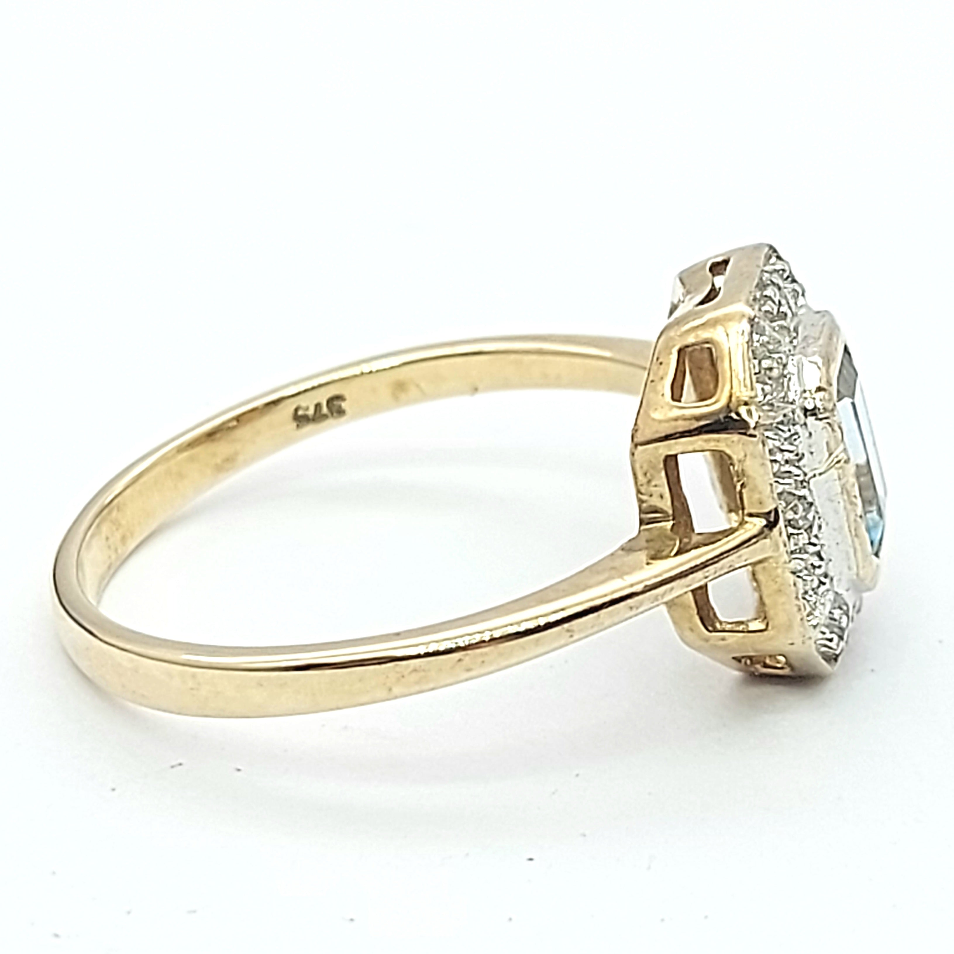 Ladies Two-Tone Gold 9ct (375,9K) Baguette Cut Aquamarine & Diamonds Ring