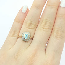 Load image into Gallery viewer, Ladies Two-Tone Gold 9ct (375,9K) Baguette Cut Aquamarine & Diamonds Ring
