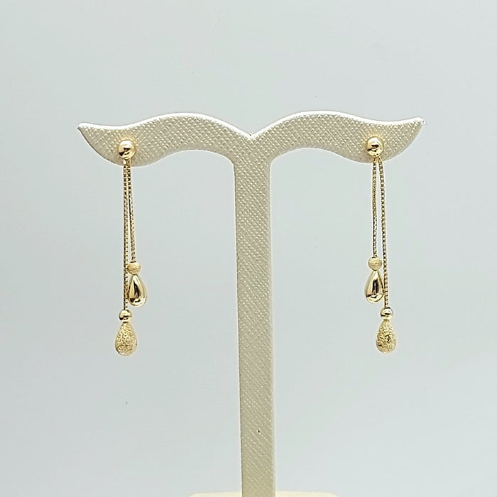 Ladies Yellow Gold 9ct (375 ,9k) Double Teardrop Dangle Box Chain Stud Earrings