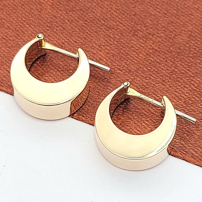 Ladies Rose Gold 9ct (375, 9K) Antique Smooth Plain Crescent Moon Hoops