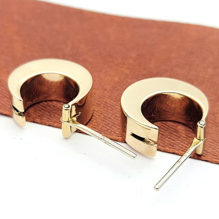 Ladies Rose Gold 9ct (375, 9K) Antique Smooth Plain Crescent Moon Hoops