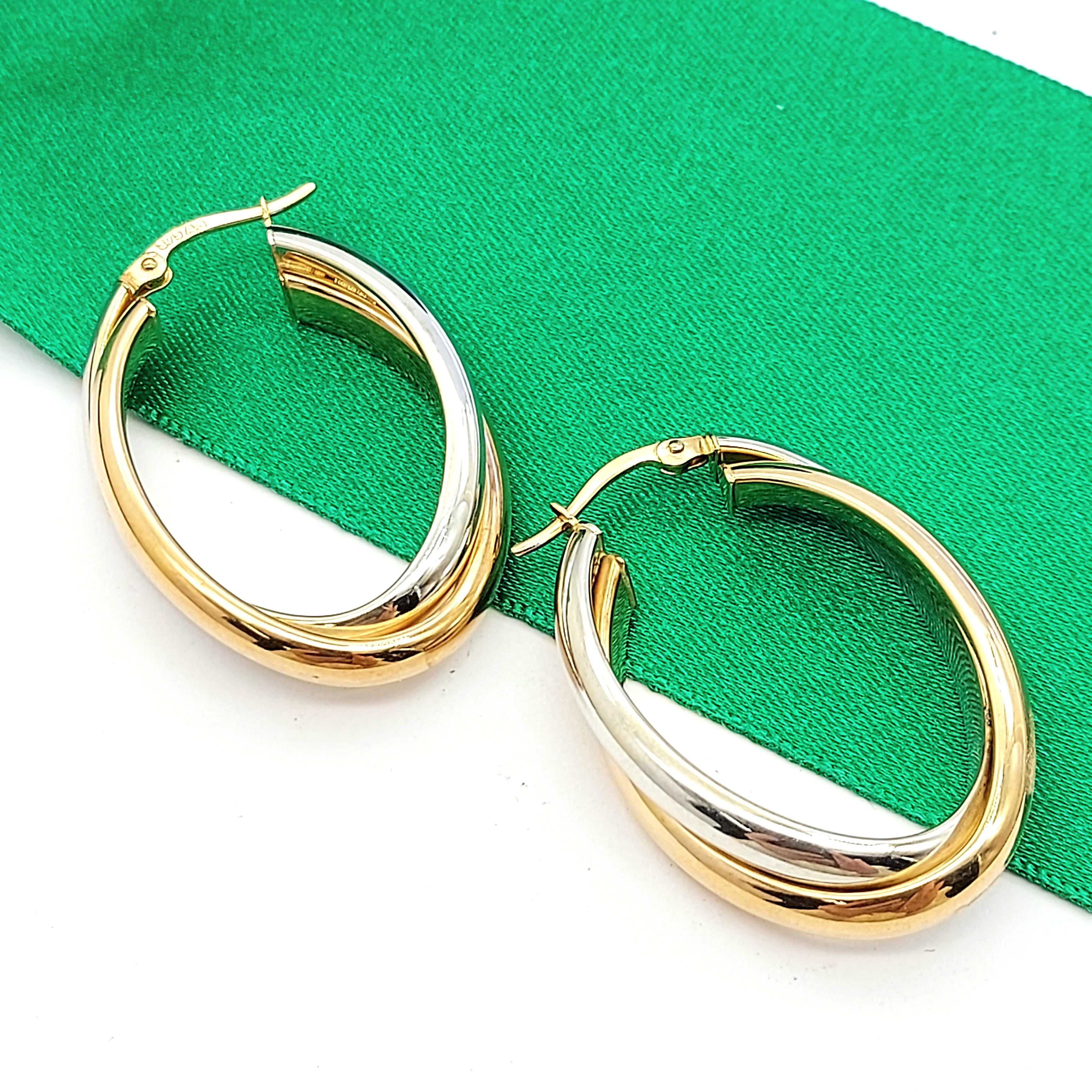 Ladies Italian Two-Tone Gold 9ct (375,9k) Oval Overlay Intertwining Hoops