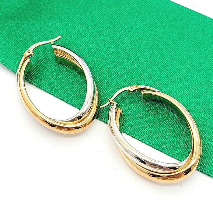 Ladies Italian Two-Tone Gold 9ct (375,9k) Oval Overlay Intertwining Hoops