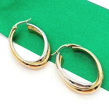 Load image into Gallery viewer, Ladies Italian Two-Tone Gold 9ct (375,9k) Oval Overlay Intertwining Hoops