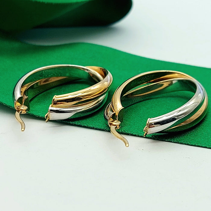 Ladies Italian Two-Tone Gold 9ct (375,9k) Oval Overlay Intertwining Hoops