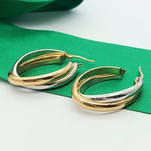 Load image into Gallery viewer, Ladies Italian Two-Tone Gold 9ct (375,9k) Oval Overlay Intertwining Hoops