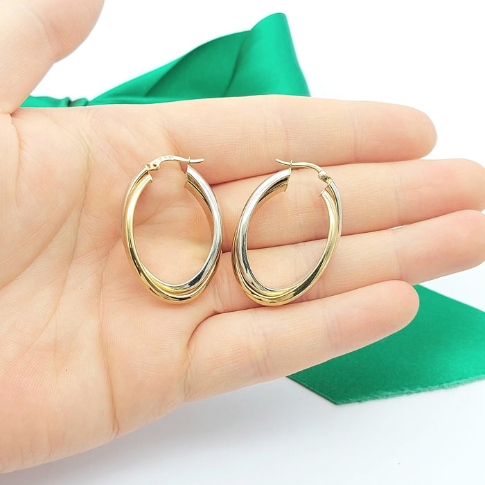 Ladies Italian Two-Tone Gold 9ct (375,9k) Oval Overlay Intertwining Hoops