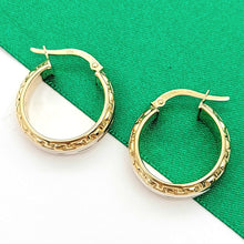 Load image into Gallery viewer, Ladies Italian Two-Tone Gold 9ct (375,9k) Greek Key Pattern Hoop Earrings