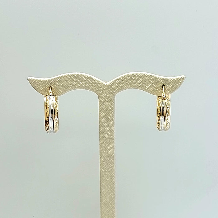 Ladies Italian Two-Tone Gold 9ct (375,9k) Greek Key Pattern Hoop Earrings