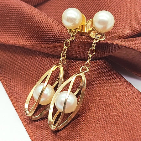 Ladies Rose Gold 9ct (375, 9k) Natural Pearl Drop/Dangle Swirl Cage Earrings