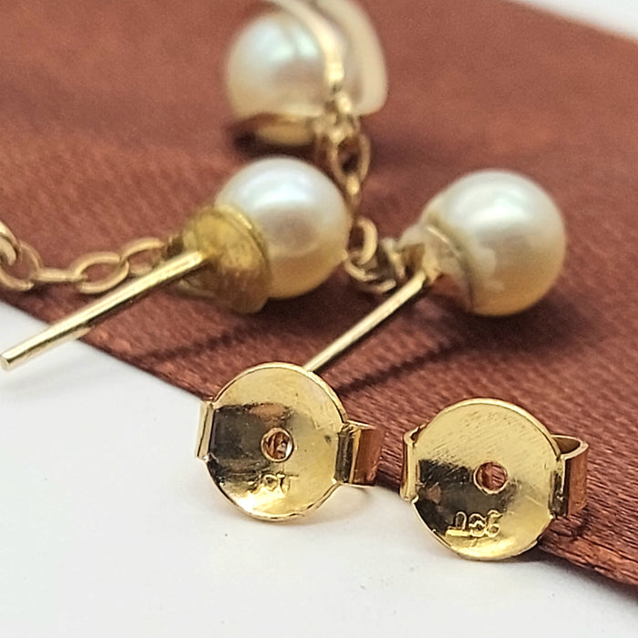 Ladies Rose Gold 9ct (375, 9k) Natural Pearl Drop/Dangle Swirl Cage Earrings