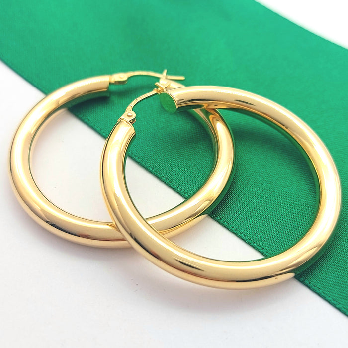 Ladies Italian Yellow Gold 9ct (375, 9K) Smooth Plain Large Hoops